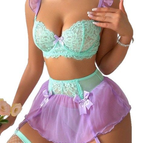 Lace Bralette Set - Kadınlar Seksi Dantel Erotik Set Fiyonklu